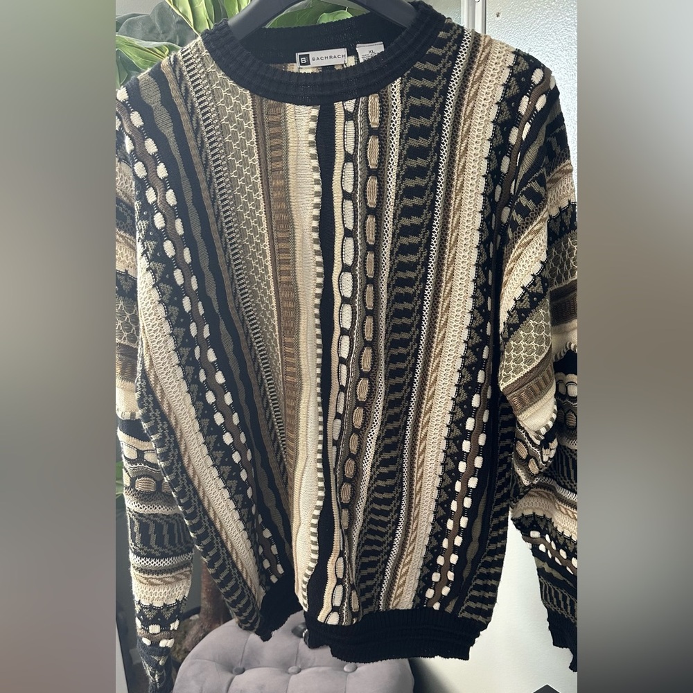 Bachrach Black and Brown Cardigan Sweater with Nordic Patterns